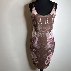 KARV Rose Floral Tank Bodycon Dress M Black Stretch Grunge Y2K Clubwear Party